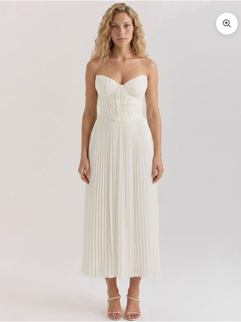 Strapless Pleated Midi Dress - White